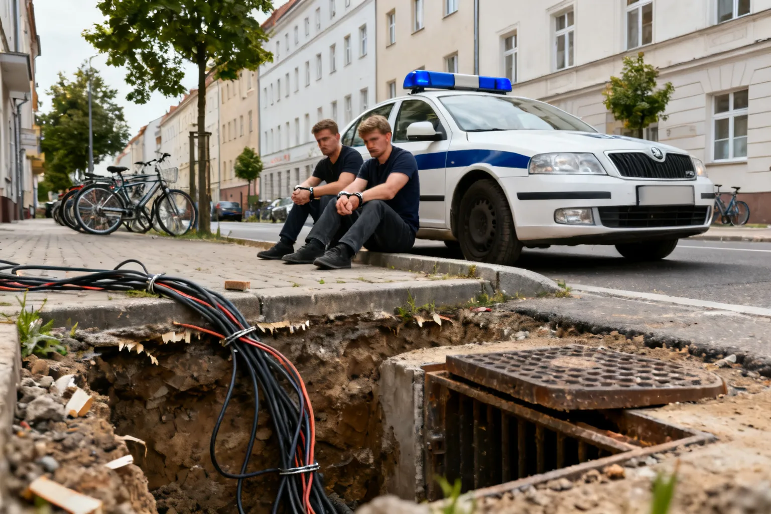 Uszkodzenie kabli przy ul. Wojewódzkiej w Katowicach — zatrzymano dwóch mężczyzn