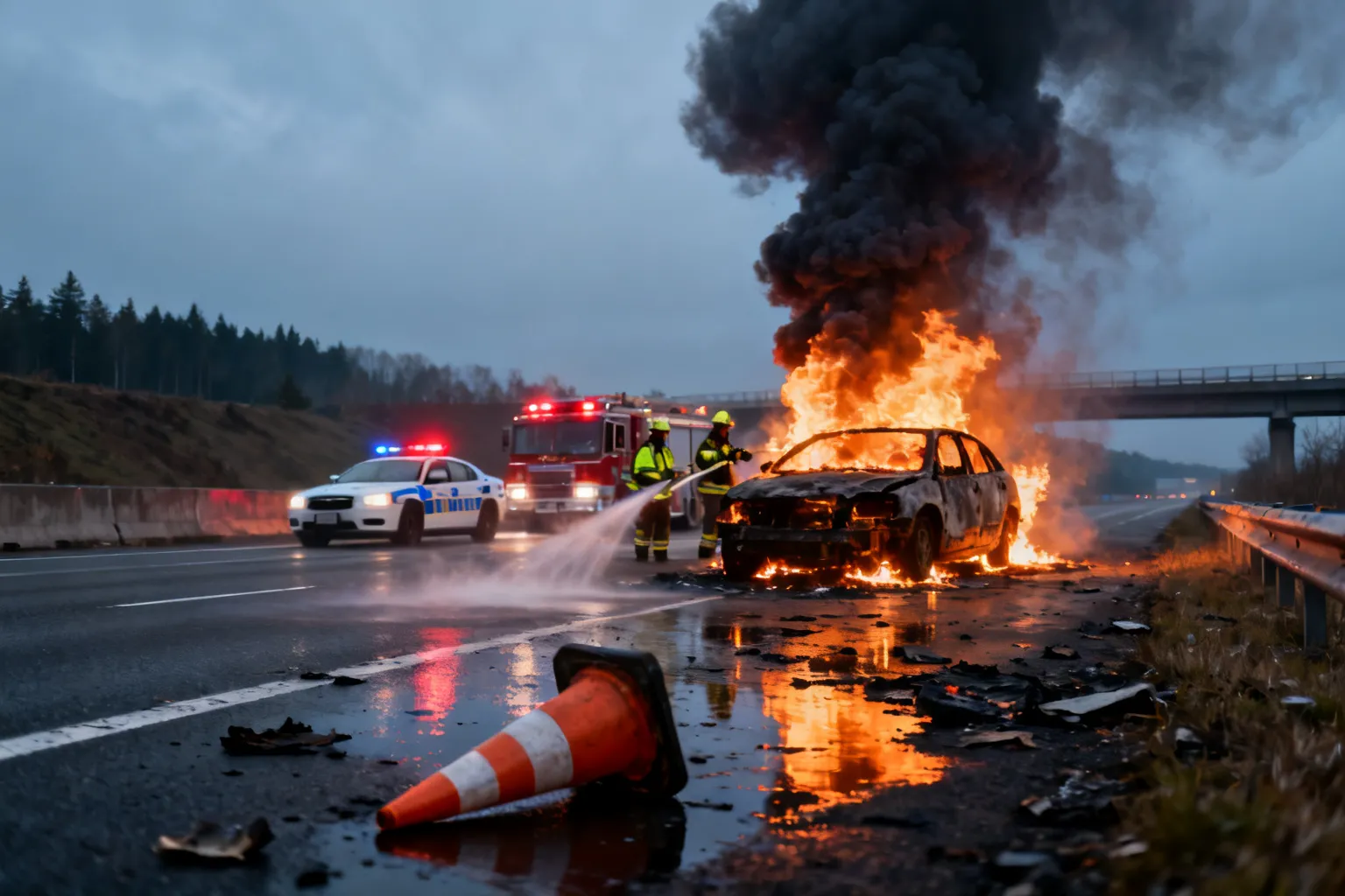 Pożar samochodu na A4 w Kleszczów‑Łanach zablokował jezdnię